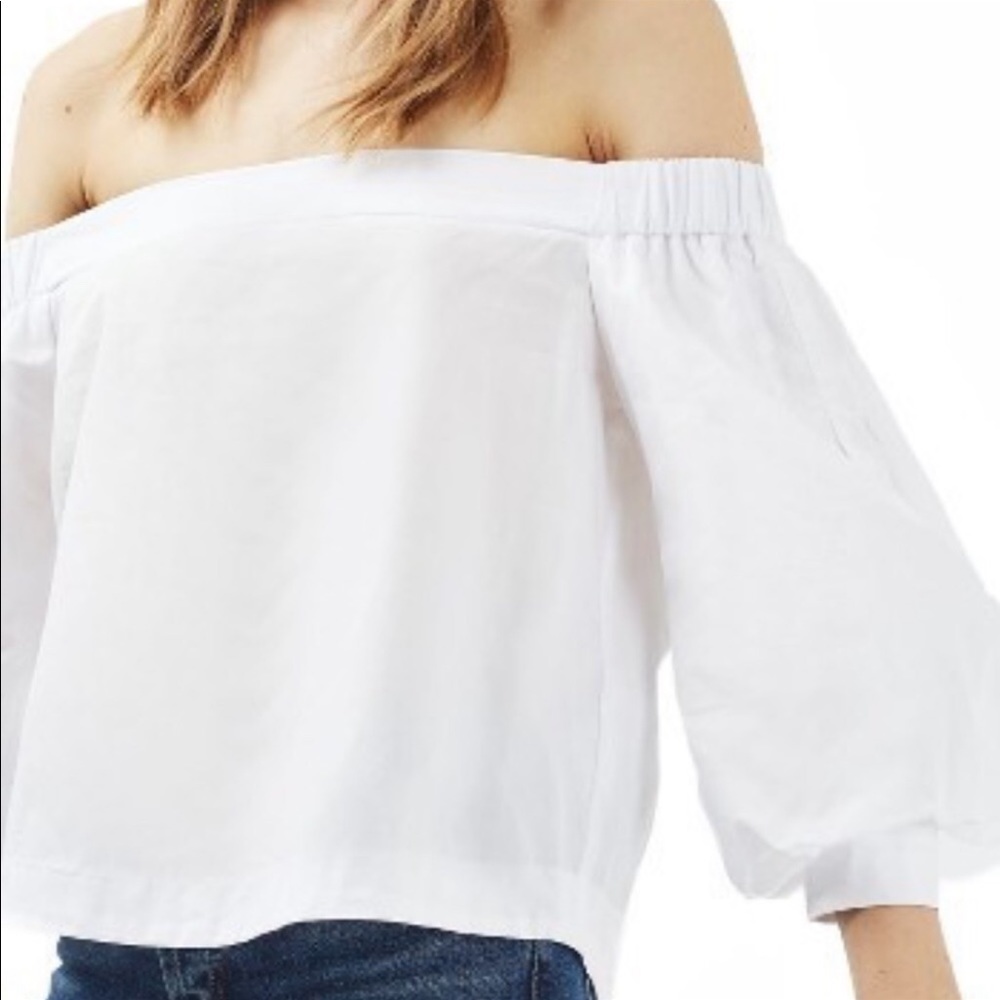 Topshop off shoulder balloon sleeves crop top